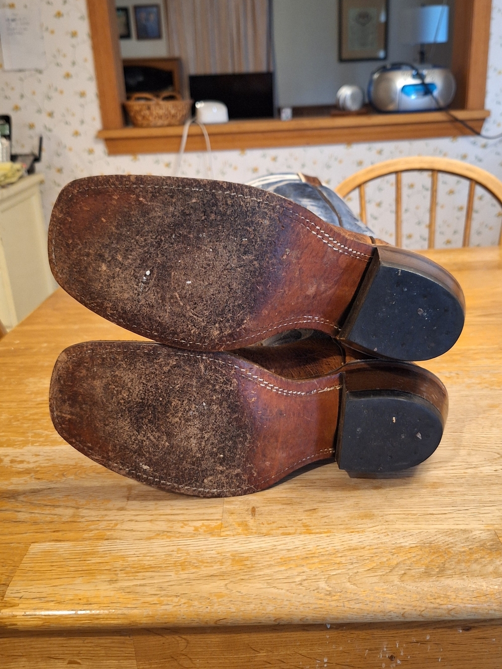 Men's BOULET Blue and Brown Western Cowboy Boots - Leather Pull-On - Picture 6 of 14